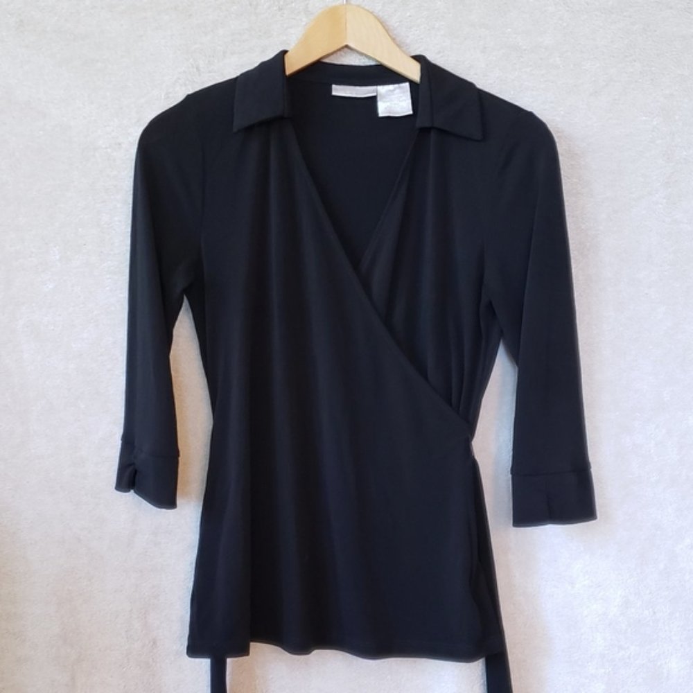 Worthington Stretch Knit Wrap-Style Tunic Blouse